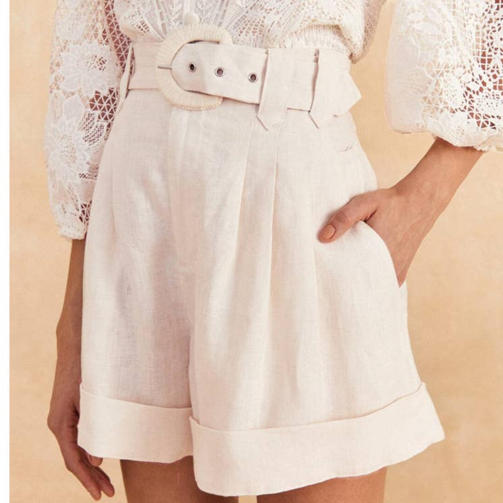 NEW Farm Rio Tailored Shorts XS 100% Linen High Waist Belted Cuffed Pleated Chic